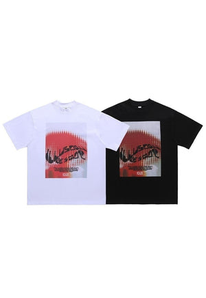 Illusion slogan t-shirt abstract print tee grunge top black