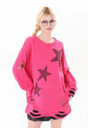 Grunge sweater cutout elbow knitted jumper ripped top pink