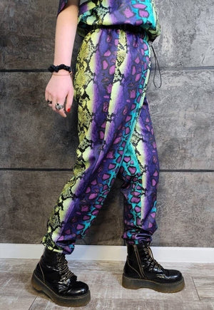 Snake joggers handmade python pants rave trousers green