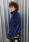 Leopard fleece jacket handmade reversible animal bomber blue