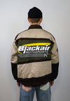 Racing denim jacket patch padded motorcycle bomber in brown