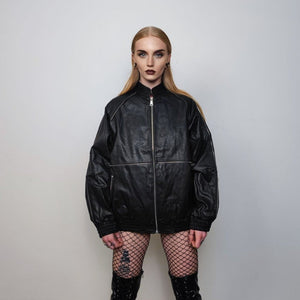 Faux leather utility jacket PU racing bomber gorpcore biker coat going out varsity motorcycle blazer catwalk jacket extreme zipper in black