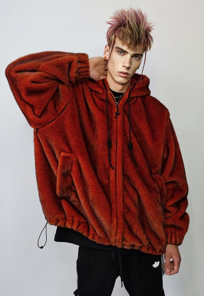 Luxury faux fur bomber grunge fleece catwalk bomber in red