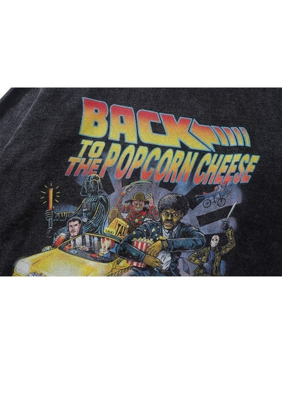 Retro movie print hoodie grunge pullover 80s top acid grey