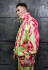 Check fleece jacket handmade reversible tie-dye bomber red