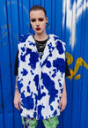 Cow fleece coat handmade 2 in 1 animal print jacket in blue