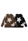 Fluffy sweater star print fleece knitted soft jumper brown