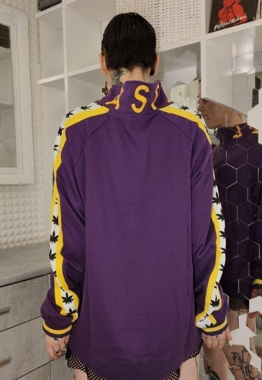 CBD track top box fit panel stitched half zip hemp jacket