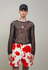 Short leopard shorts red cropped fleece skater pants