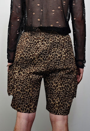 Leopard board shorts brown cargo pocket animal print pants