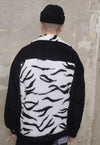 Reworked animal print jacket zebra fleece patch bomber black