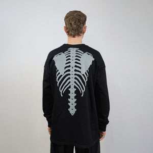 Rib bones t-shirt reflective skeleton sweatshirt thin gothic top luminous skull jumper shiny rave sweater punk pullover rocker tee in black