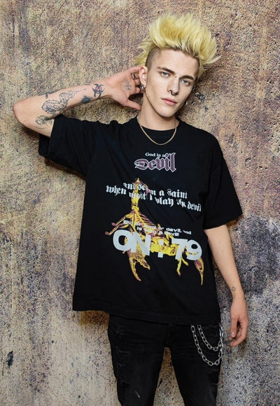 Scorpion print t-shirt bible slogan tee grunge top in black