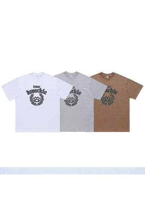 Knuckle ring print t-shirt grunge tee gangster top in brown