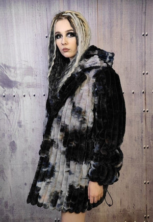 Tie-dye fleece coat handmade 2in1 gradient trench jacket