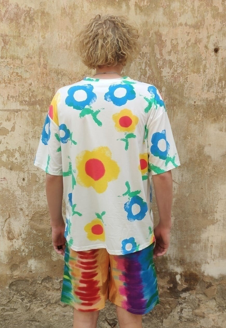 Floral print t-shirt thin flowers tee in white