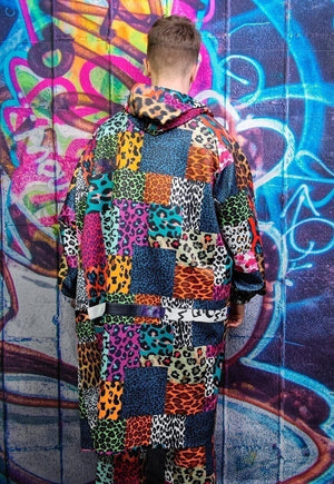 Animal print jacket handmade leopard windbreaker in blue