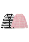 Horizontal stripe cardigan knitted jumper fluffy fleece top