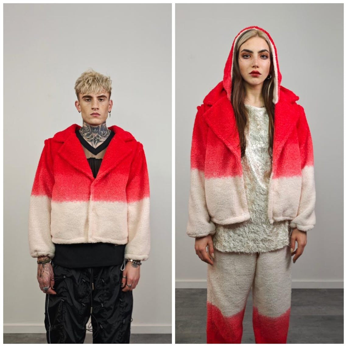 Gradient fleece joggers red gradient trousers rave sports set burning man outfit festival tracksuit carnival bottoms fancy tracksuit pants