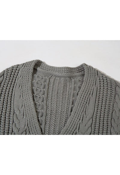 Cardigan dress cable knitted extreme length sweater in grey