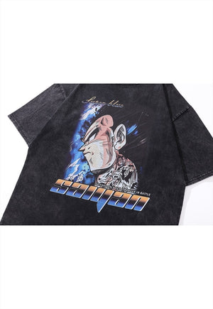 Anime print t-shirt Dragonball Z tee retro Japanese top grey