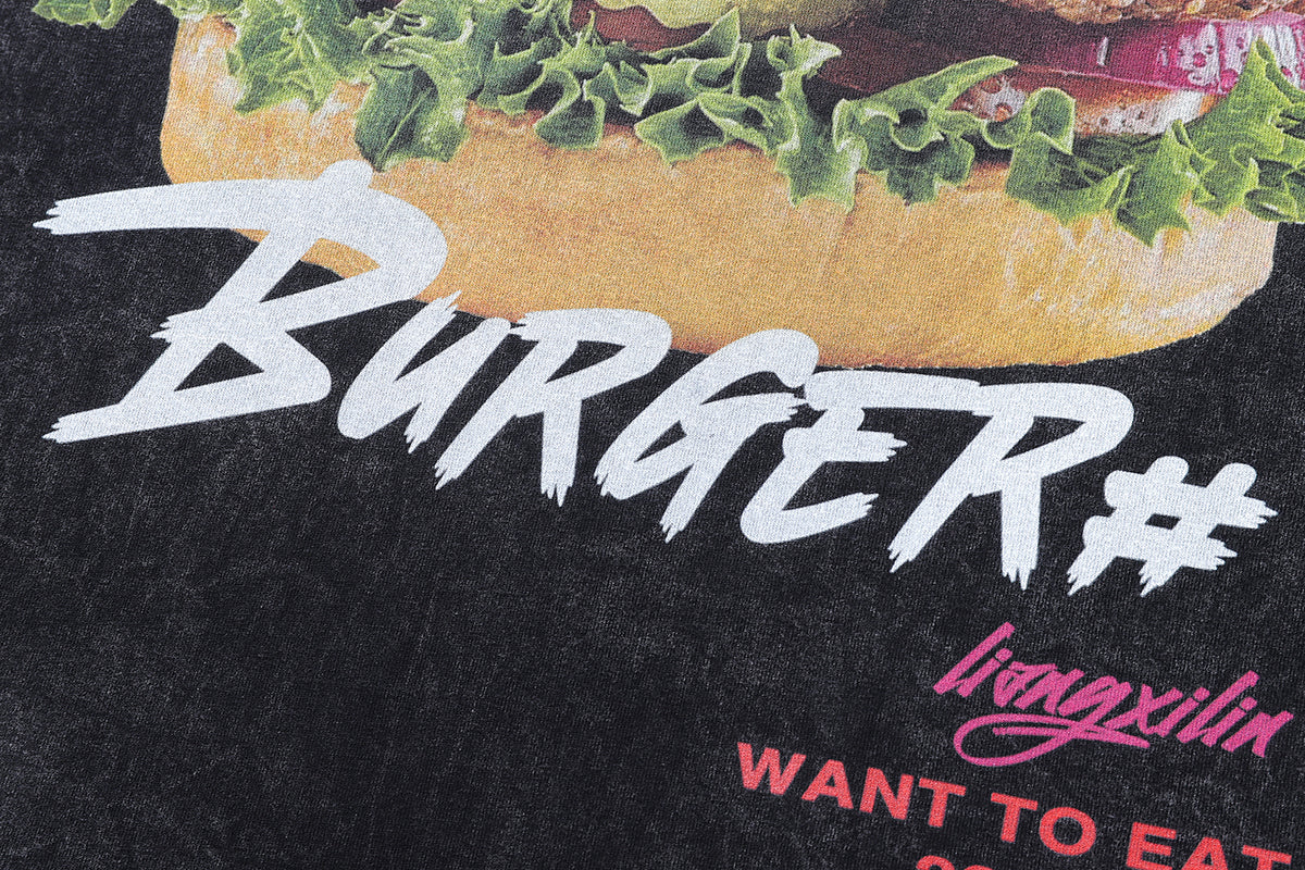 Burger print t-shirt fast food tee Y2k grunge mcdonalds top in vintage grey