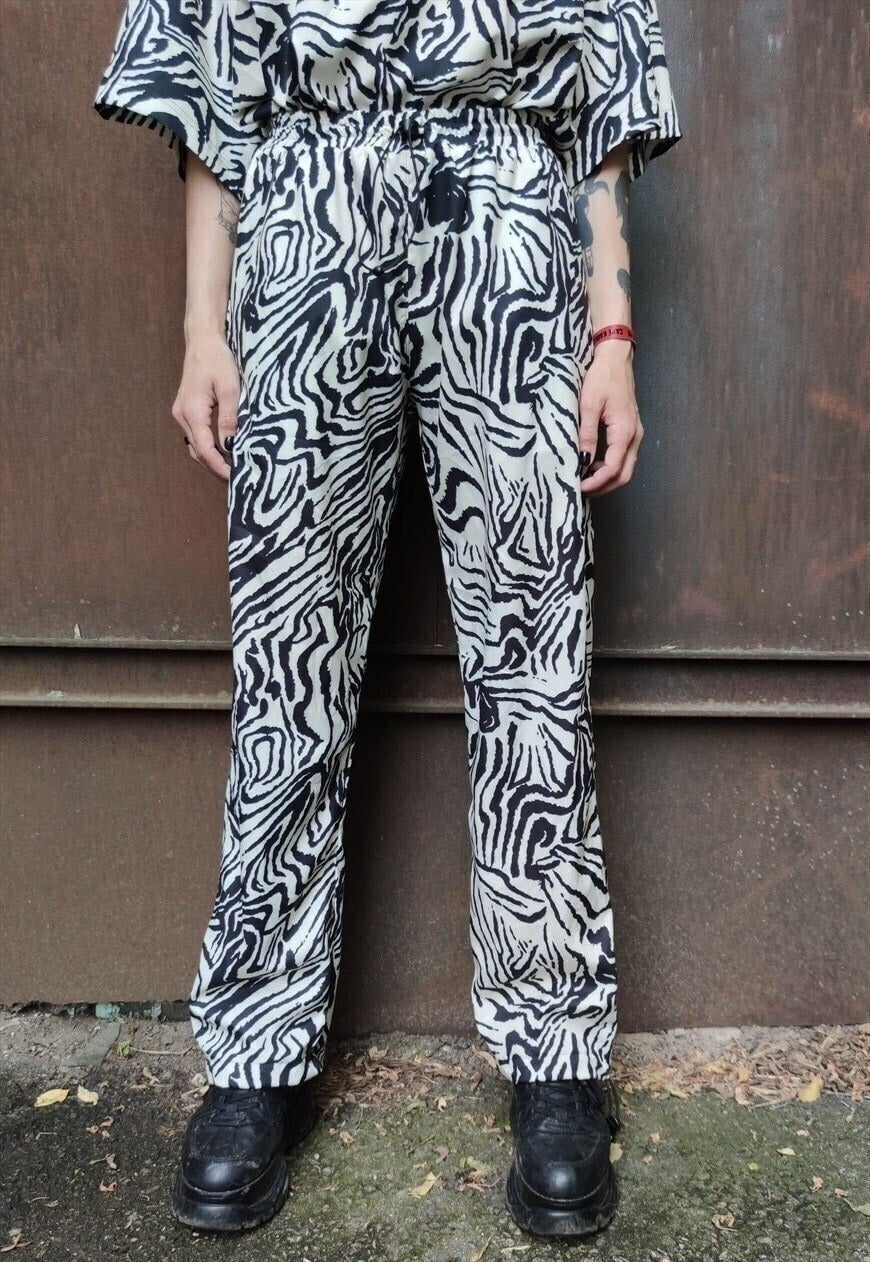Zebra pattern beam joggers handmade zigzag stripe overalls