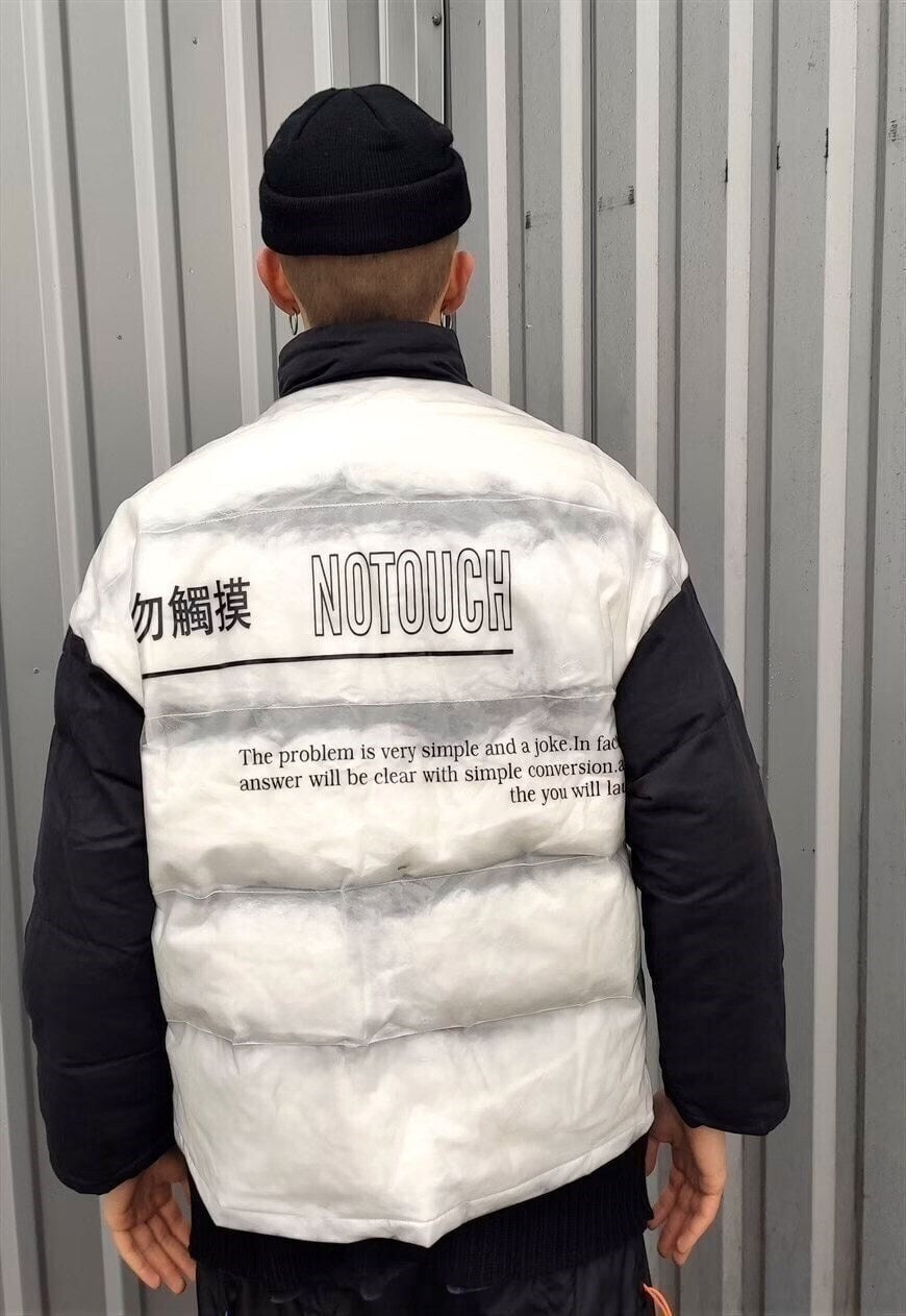 Transparent bomber see-through grunge puffer jacket black