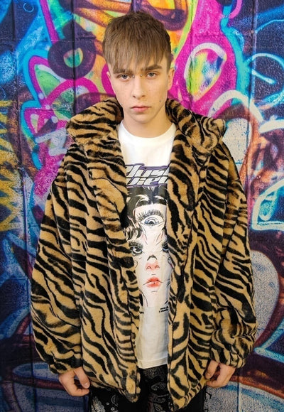 Zebra fleece jacket in brown animal print stripe bomber