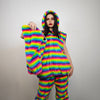 Striped rainbow fleece jacket psychedelic hood festival glitch rave bomber carnival overcoat LGBT jumper gay pride pullover burning man top