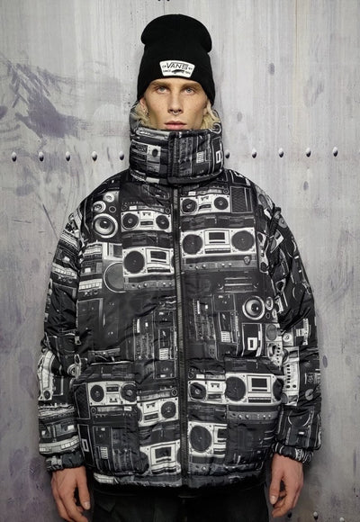 Rave bomber jacket handmade reversible hi-fi techno puffer