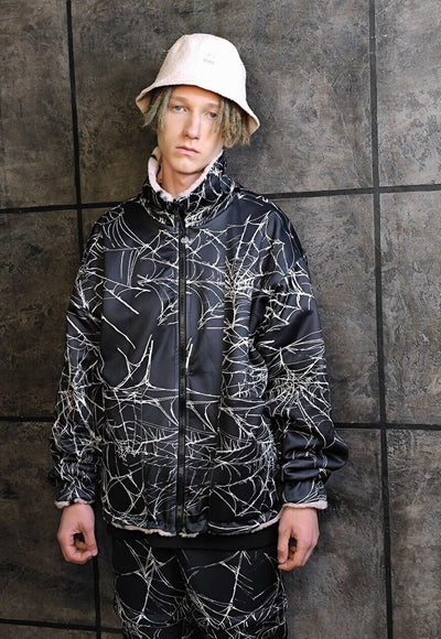 Reversible Spider web jacket handmade fleece bomber in black