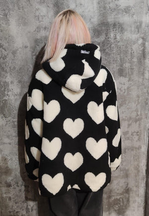 Heart fleece jacket animal faux fur love emoji bomber black