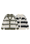 Horizontal stripe cardigan knitted jumper fluffy fleece top