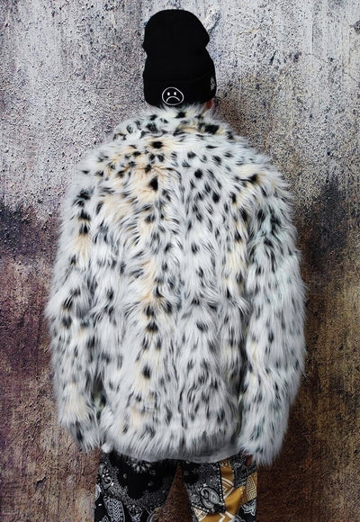 Faux fur Leopard jacket animal print fleece bomber in white