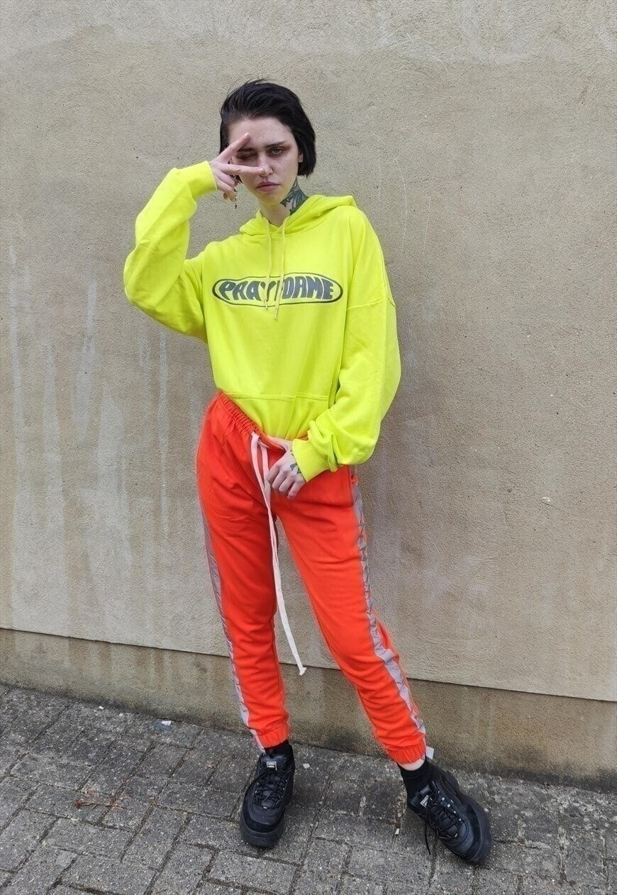 Slim fit reflective stripe joggers long lace pants in orange