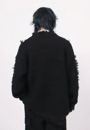 Ripped cardigan stripe texture jumper knitted punk top black