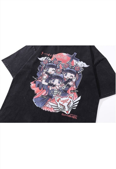 Anime t-shirt Japanese cartoon tee baby metal top acid grey