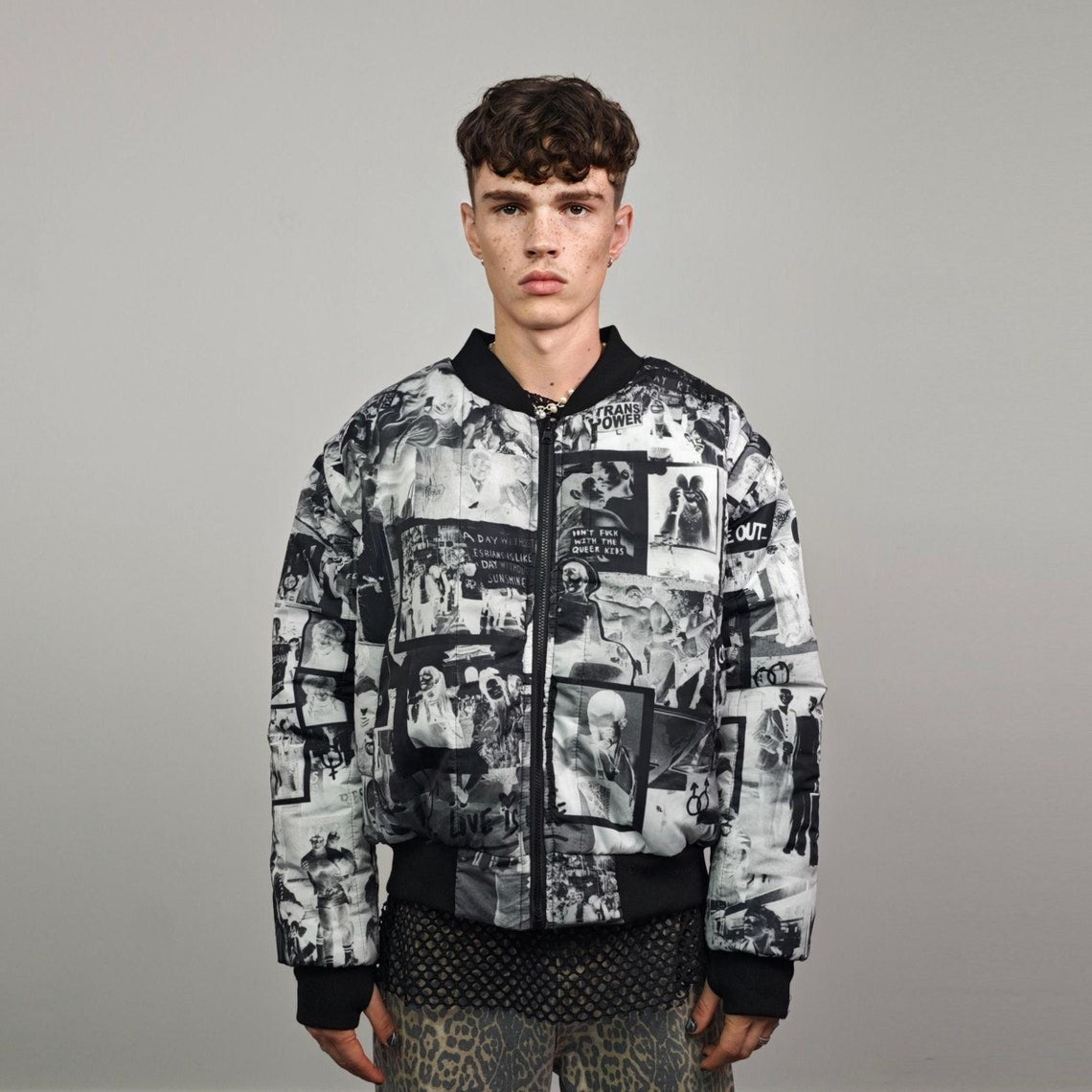 Gay bomber LGBT community print jacket lesbian reversible trans college varsity detachable sleeves handmade queer print raver coat
