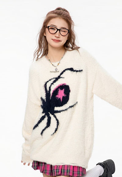 Spider sweater knitted punk jumper fluffy grunge top cream