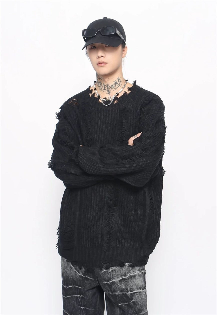 Ripped sweater black knitted distressed gothic punk jumper