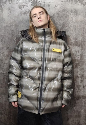 Transparent bomber rubber feel puffer jacket in grey black