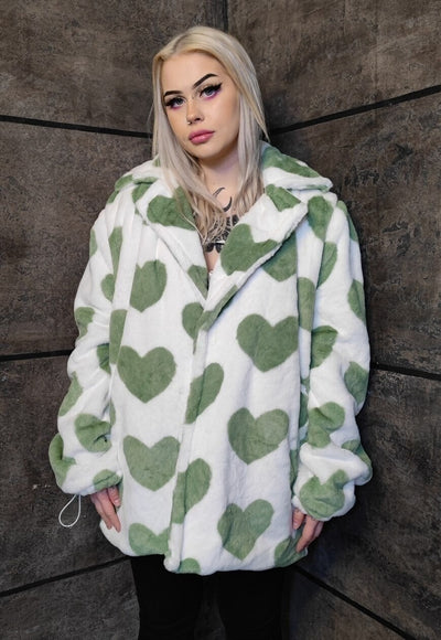 Heart fleece coat handmade 2in1 hood emoji trench jacket