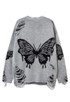 Butterfly sweater grey black ripped gothic jumper grunge top