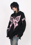 Distressed knitted jumper butterfly sweater ripped top black