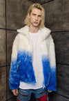 Gradient fleece jacket faux fur tie-dye bomber in blue white