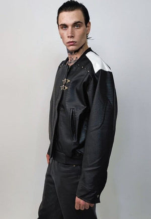 Motorsport jacket faux leather racing bomber snake skin coat