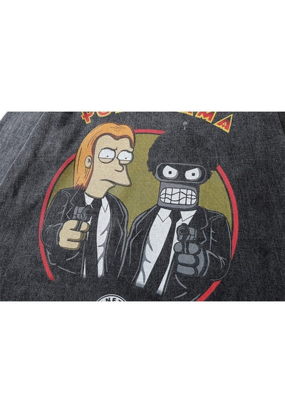 Futurama t-shirt old pulp fiction long tee retro top in grey