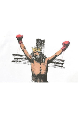 Boxing print t-shirt Jesus tee retro boxer top in white