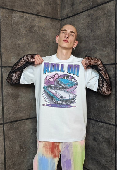 Mustang print t-shirt retro car top 60s vibe  tee in white